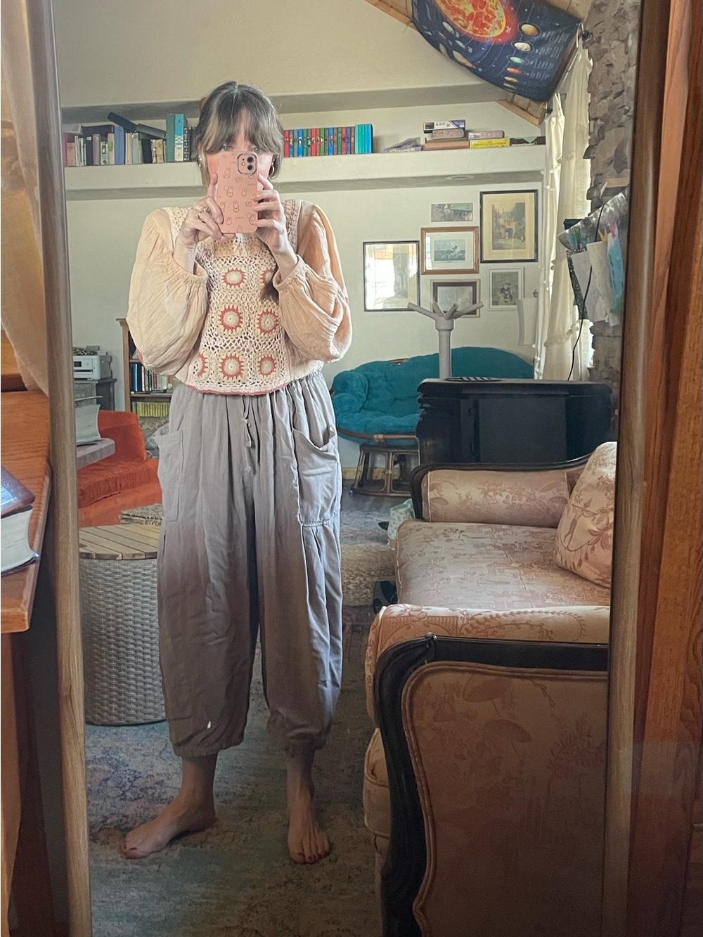 Cropped Linen blend Wide Leg Pants